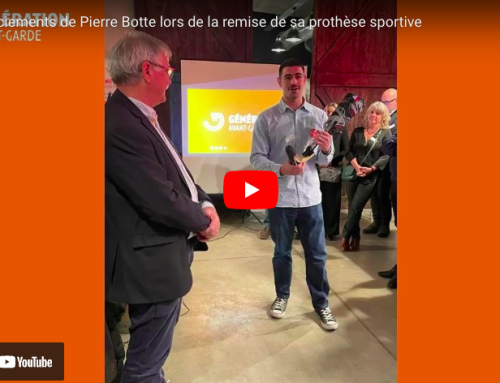 Remerciements de Pierre Botte lors de la remise de sa prothèse sportive