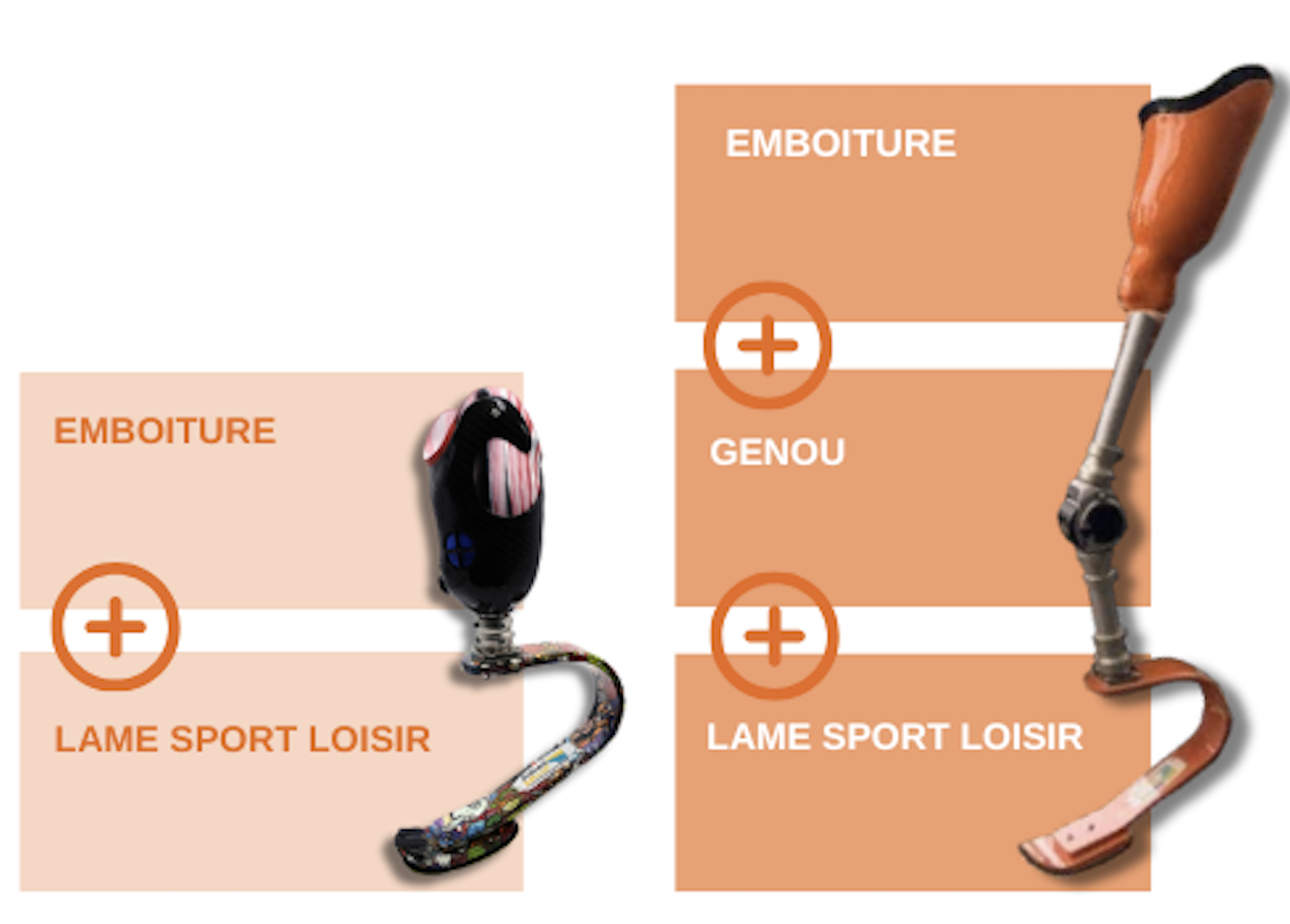 Schéma de prothèse de course pour amputé tribal ou fémoral